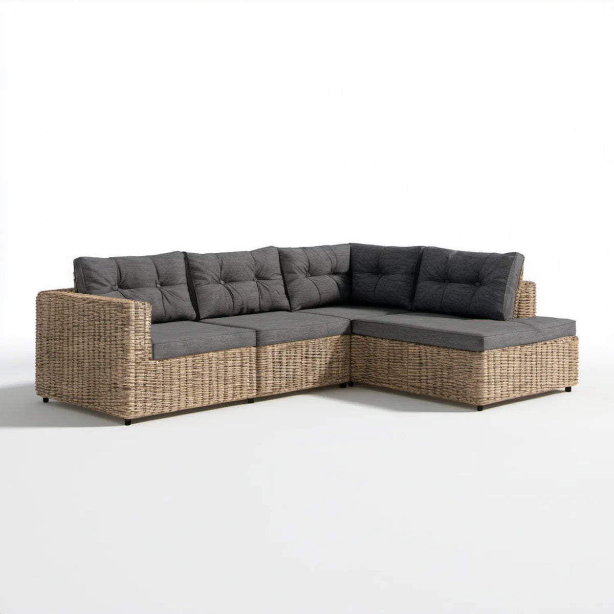 Ogrodowa sofa narożna z technorattanu PE szaro-beżowa 220 x 150 x 85 cm