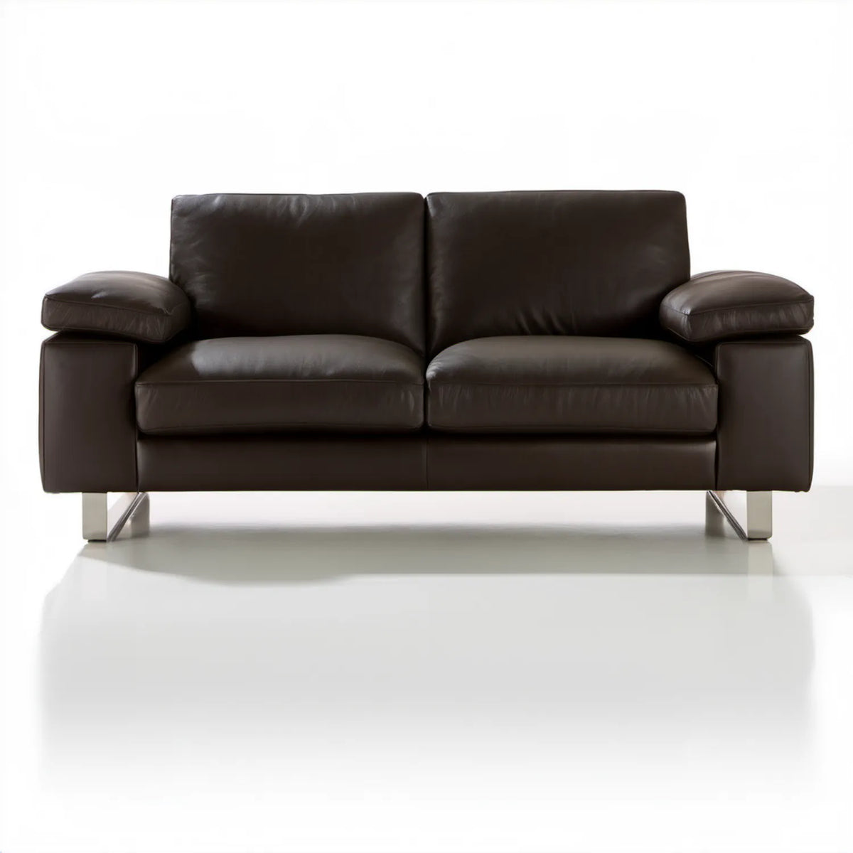 Dwuosobowa sofa z ekoskóry PU ciemnobrązowa ze srebrnymi nogami, 160 x 90 x 85 cm