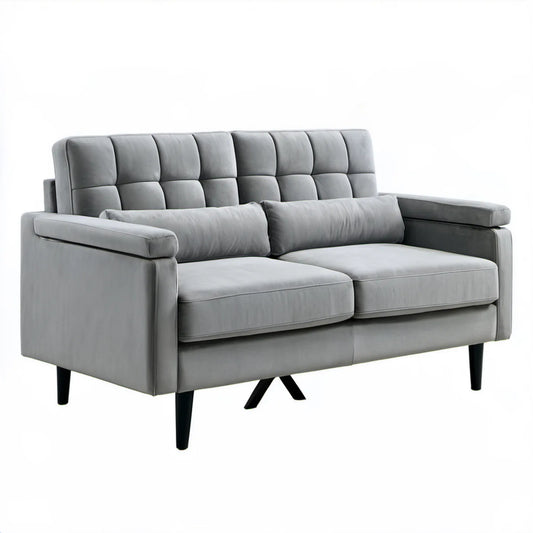 Szara sofa dwuosobowa z weluru z czarnymi nogami, 160 x 85 x 90 cm
