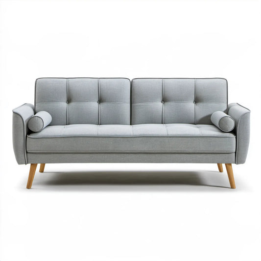 Szara sofa trzyosobowa z drewnianymi nogami 210 x 85 x 90 cm
