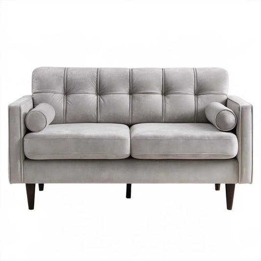 Dwuosobowa sofa z aksamitną tapicerką szara z ciemnobrązowymi nogami, 160 × 85 × 86 cm