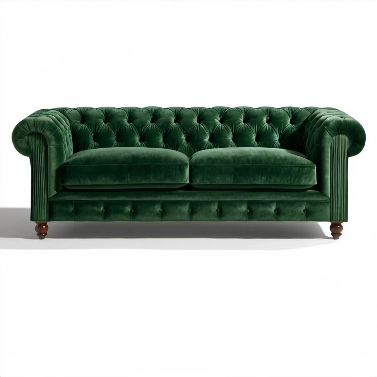 Dwuosobowa sofa Chesterfield z aksamitu ciemnozielona 180 × 90 × 75 cm