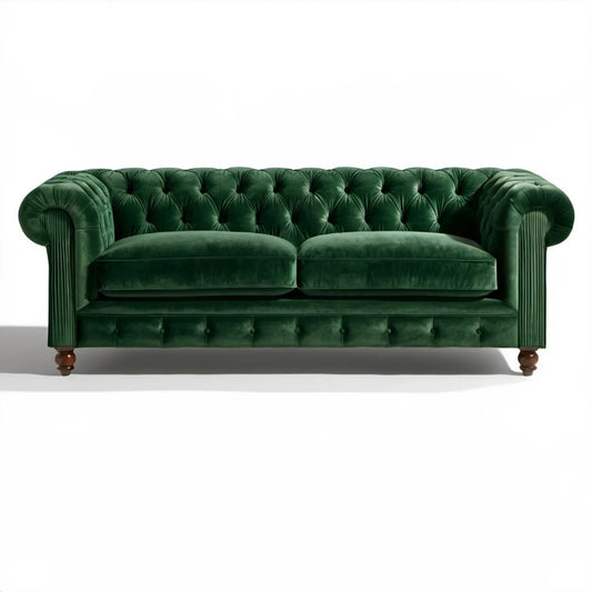 Dwuosobowa sofa Chesterfield z aksamitu ciemnozielona 180 × 90 × 75 cm