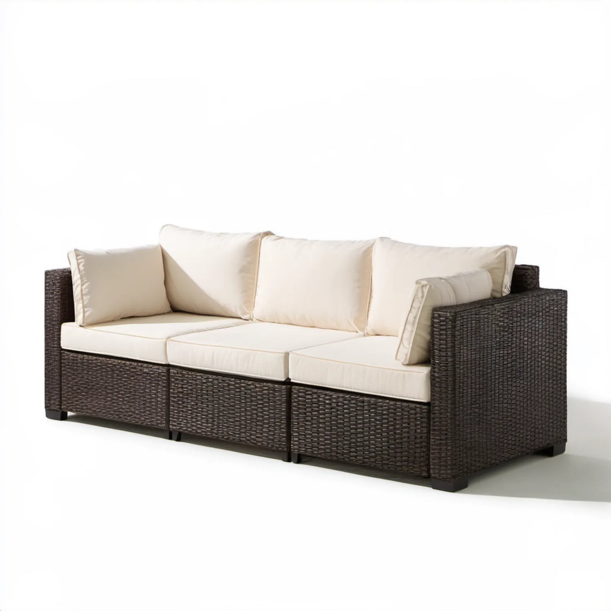 3-osobowa sofa ogrodowa z technorattanu PE, ciemnobrązowa/kremowa, 200 x 80 x 70 cm