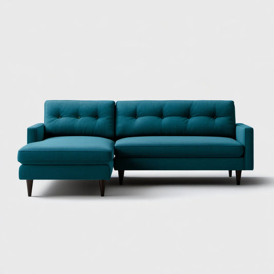 Turkusowa sofa narożna z lewostronnym szezlongiem, 230 × 150 × 85 cm